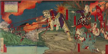 Hasegawa Sadanobu II, triptych, 'The Battle of Shiroyama', 1877.