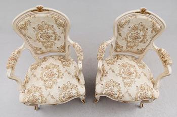 KARMSTOLAR, 1 par, rokokostil, 1800-talets andra hälft.