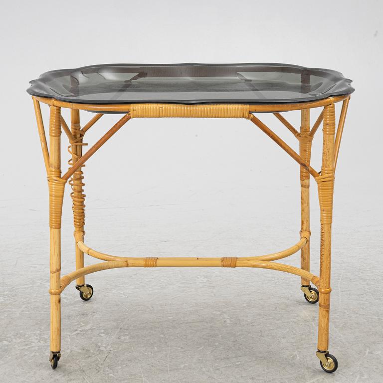 Brick table, rattan, Svenskt Tenn, mid-20th century.