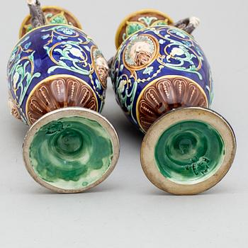 A pairof majolica decorative vases, Gustavsberg, late 19th century.