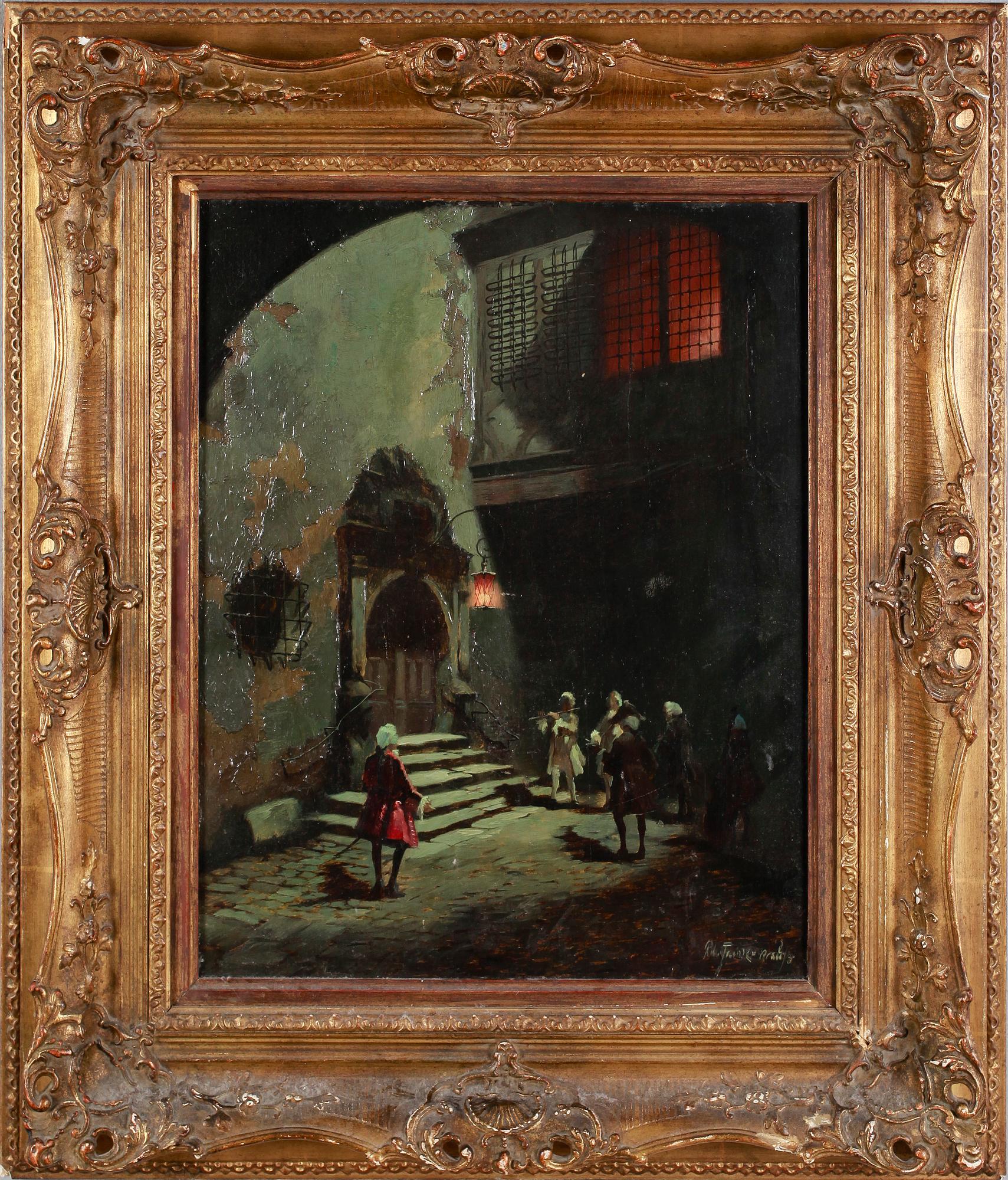 OKÄND KONSTNÄR, olja på pannå, otydligt signerad, 1800-/1900-tal.