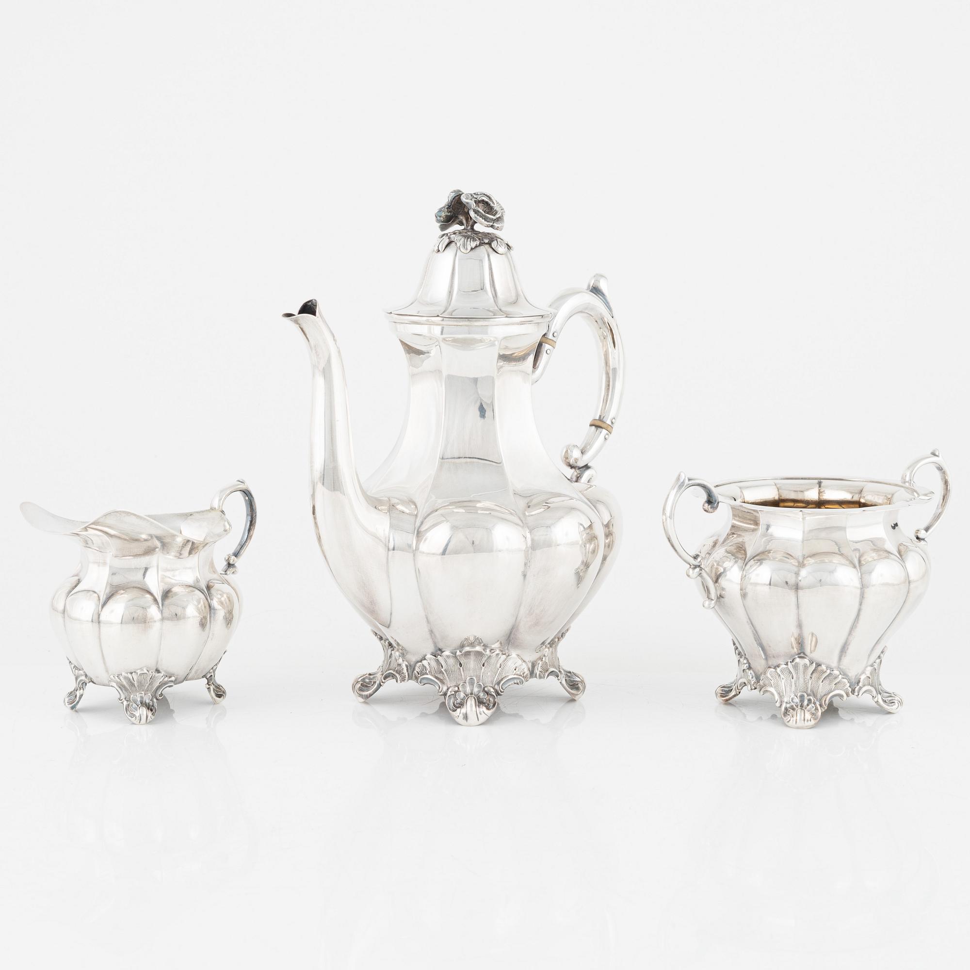 Kaffeservis, 3 delar, silver, Hellsten AB, Uppsala, 1940.