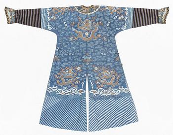 A five clawed dragon kesi robe on blue ground, Jifu, Qing dynasty, 19th Century.