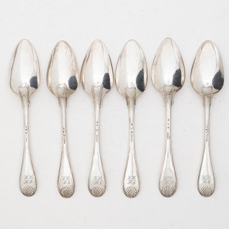 Adolf Zethelius, Six Swedish silver dinner spoons, mark of Adolf Zethelius, Stockholm 1831-1839.