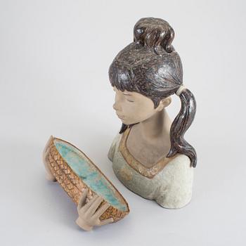 FIGURIN MED FAT, 2 delar, keramik, Lladro, Spanien, 1900-talets andra hälft.