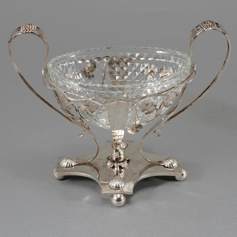 BORDSGARNITYR, 6 delar, silver och glas, Mogens Klarschow, Köpenhamn, 1821.