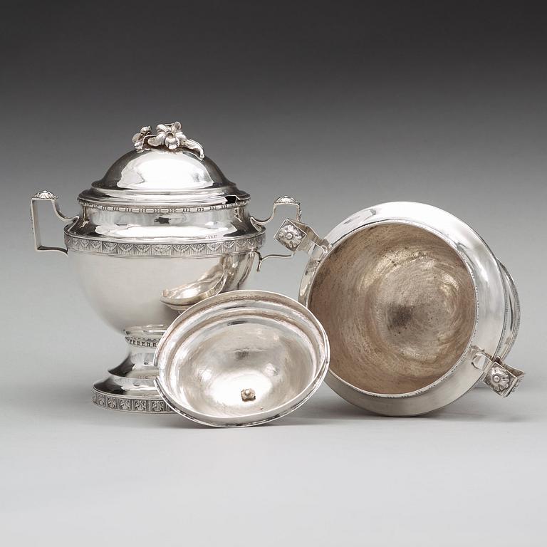 A pair of Swedish 18th century silver sugar-bowls and covers, mark of Anders Brandt, Norrköping 1781.