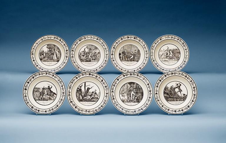 TALLRIKAR, åtta stycken, flintgods. Frankrike, Choisy, tidigt 1800-tal.