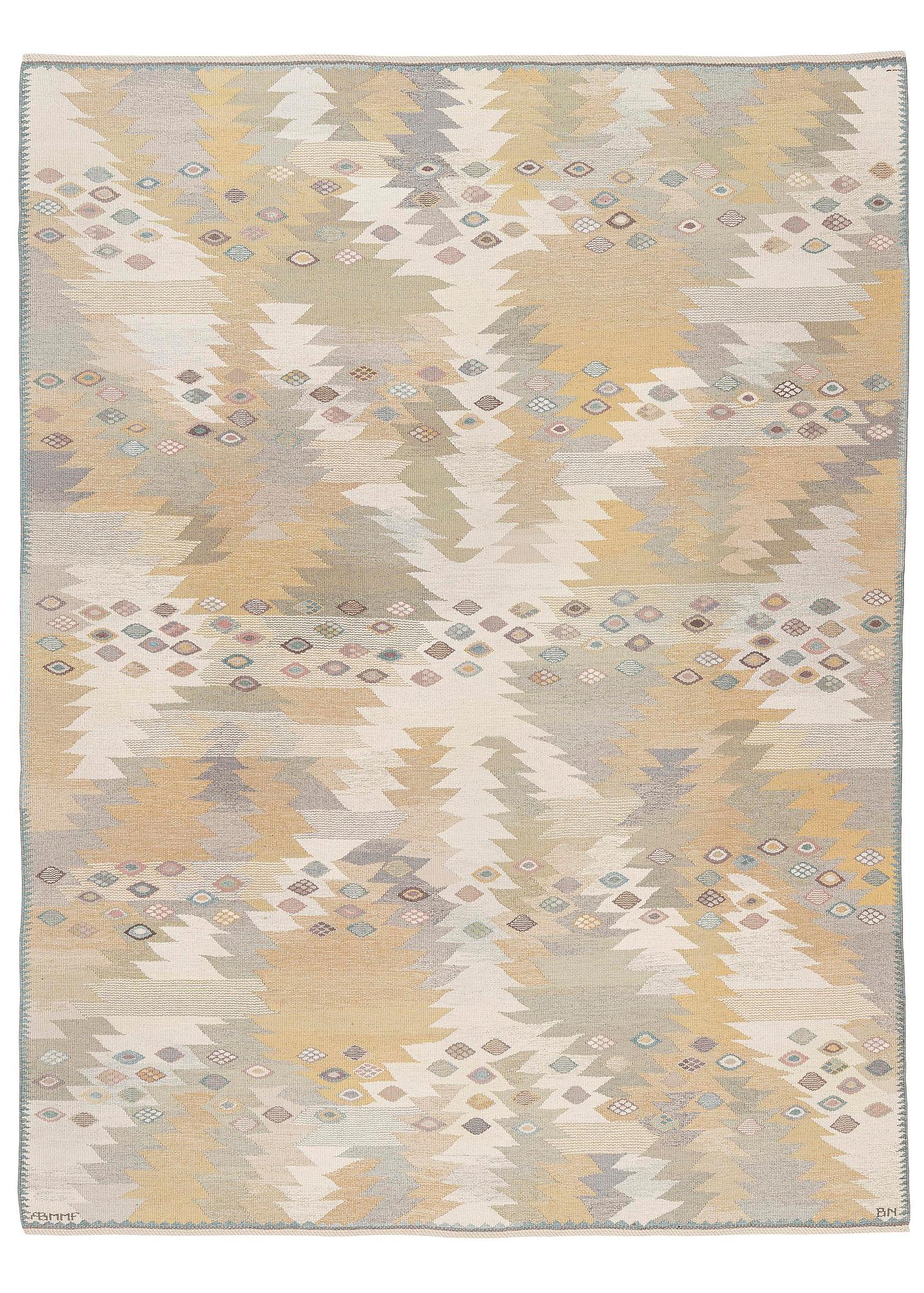 Barbro Nilsson, a 'Tånga ljus' carpet, tapestry weave, c. 319 x 238 cm, signed AB MMF BN.
