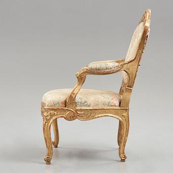 A Swedish Rococo armchair by Olof Höglander (master in Stockholm 1745-65).