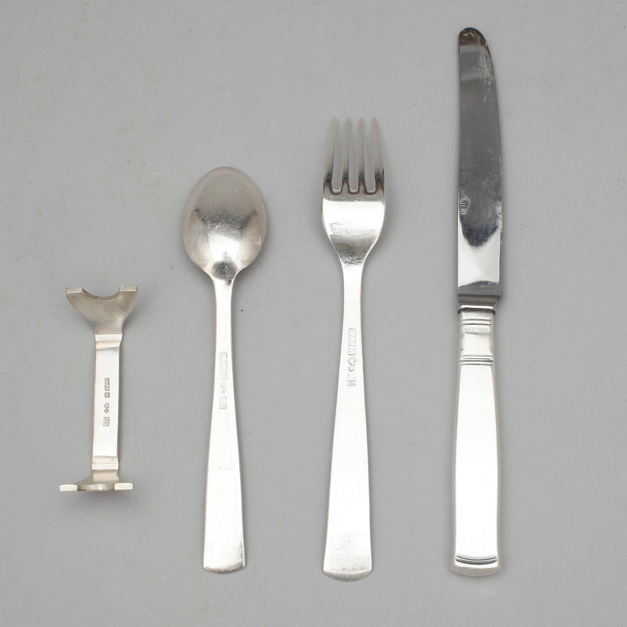 BESTICKSERVIS, 72 delar, "Rosenholm", GAB, Stockholm, 1900-tal. Total vikt ca 869g.