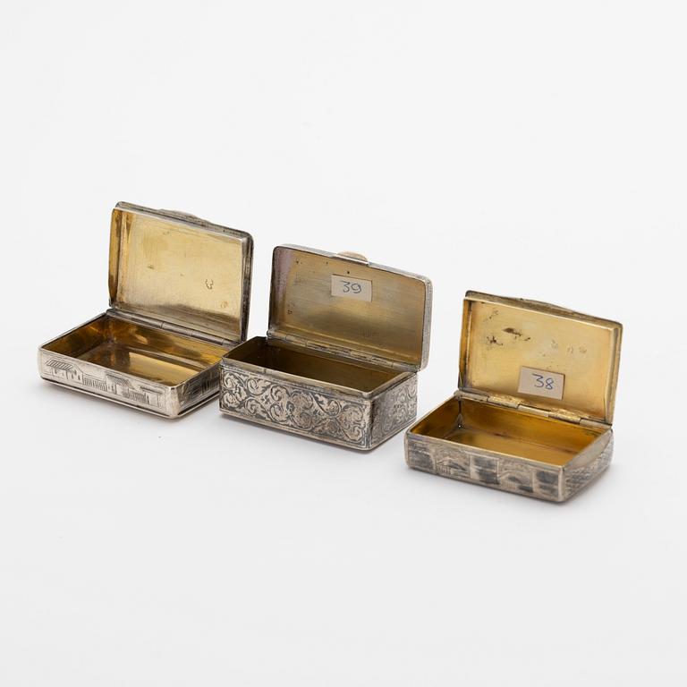Three silver cases, Russia, 19th century.