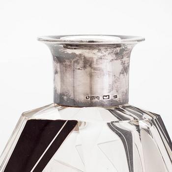 Karaff, glas och silver, stämplad Helsingfors 1937.
