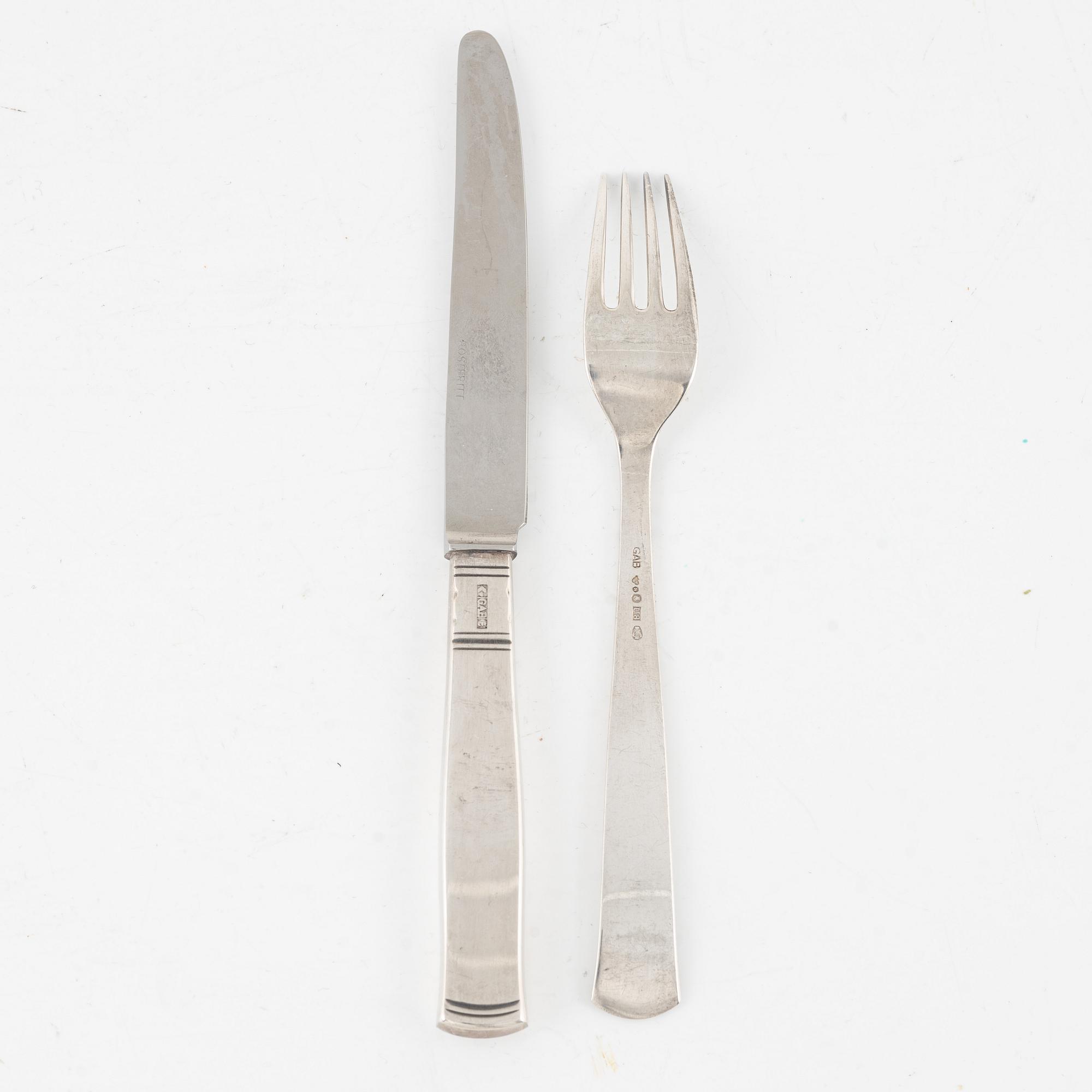 Jacob Ängman, smörgåsbestick, 24 delar, silver, "Rosenholm", GAB, Stockholm bl a 1950.