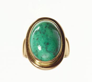 A Georg Jensen 18k ring with jade, Copenhagen post 1945.