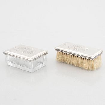 A Swedish silver brush and box, mark of Gustaf Theodor Folcker, Stockholm 1837-1840.