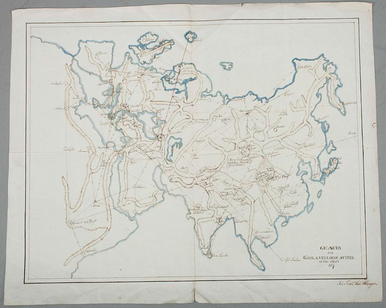 KARTOR, 3 st, handmålade, sign, 1700/1800-tal.