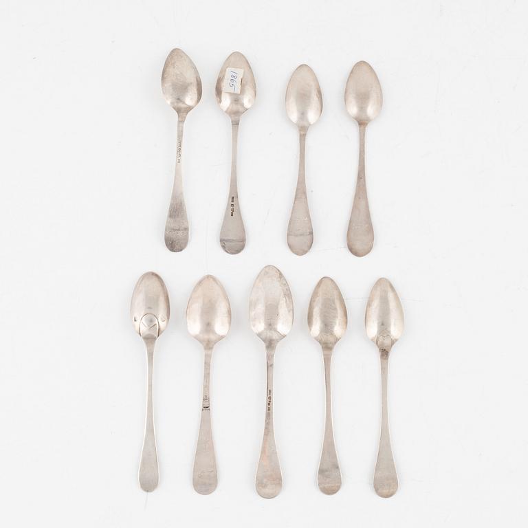 A set of silver spoons, including mark of Jonas Berg, Stockholm 1777.