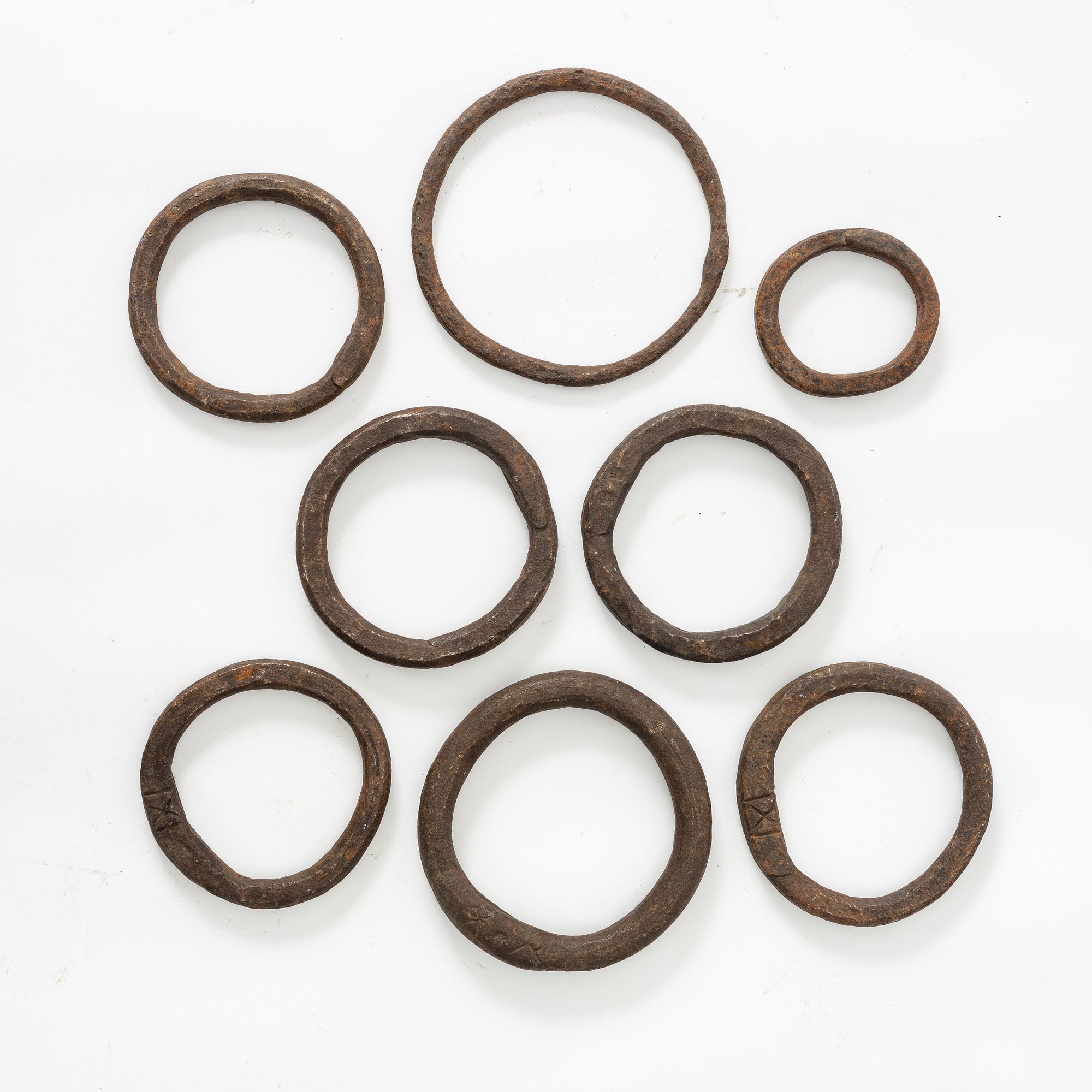 A set of eiht iron rings, Sweden, 17th / 18th century.