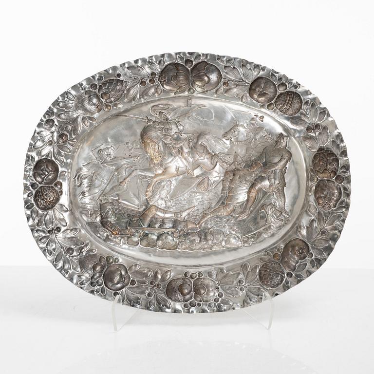 A Baroque style silver serving dish, pseudo marks, possibly Hanau, circa 1900.