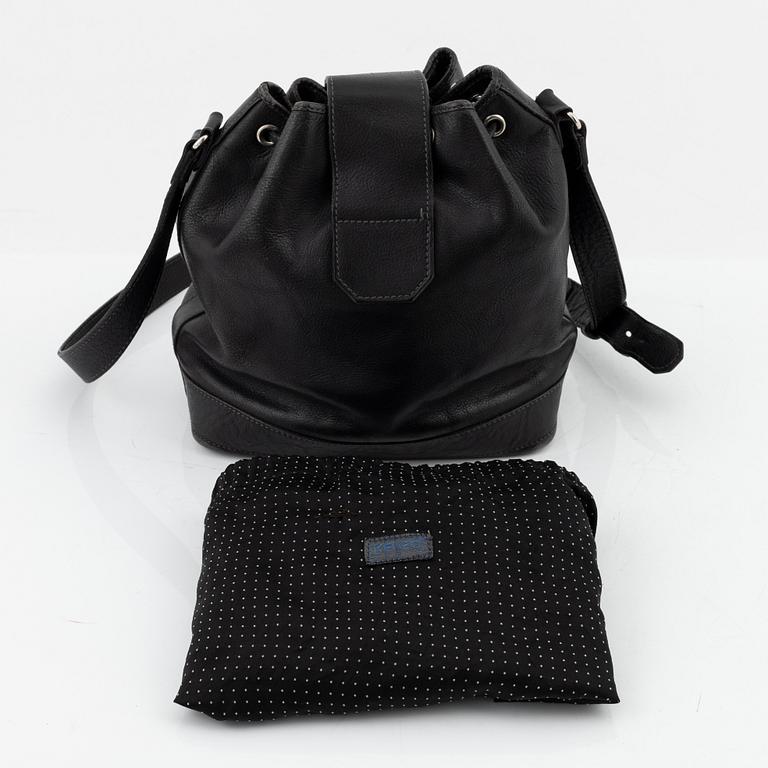 Kenzo, a black leather bucket bag.