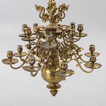 A Baroque style brass chandelier, 20th century.