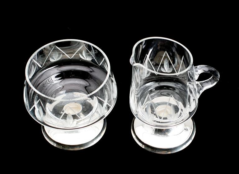 SOCKERSKÅL OCH GRÄDDKANNA, silver och glas, Kalevala, 1974.