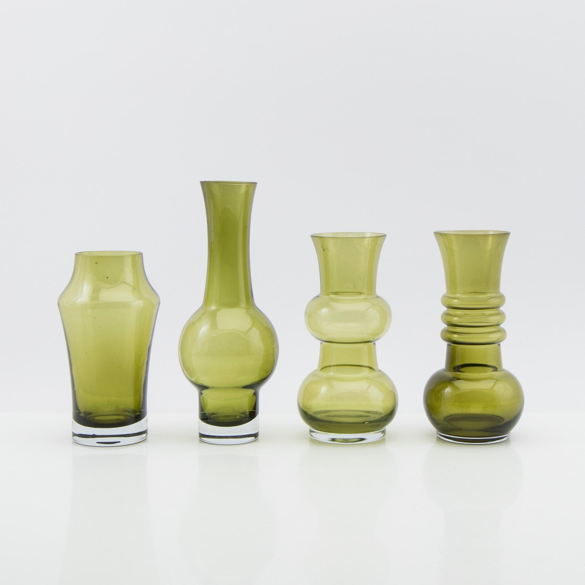 Tamara Aladin, Vases, 4 pcs, glass, Riihimäen Lasi, Finland, 1960s/70s.