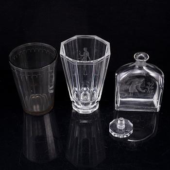 Simon Gate, two glass vases and a decanter, Orrefors.