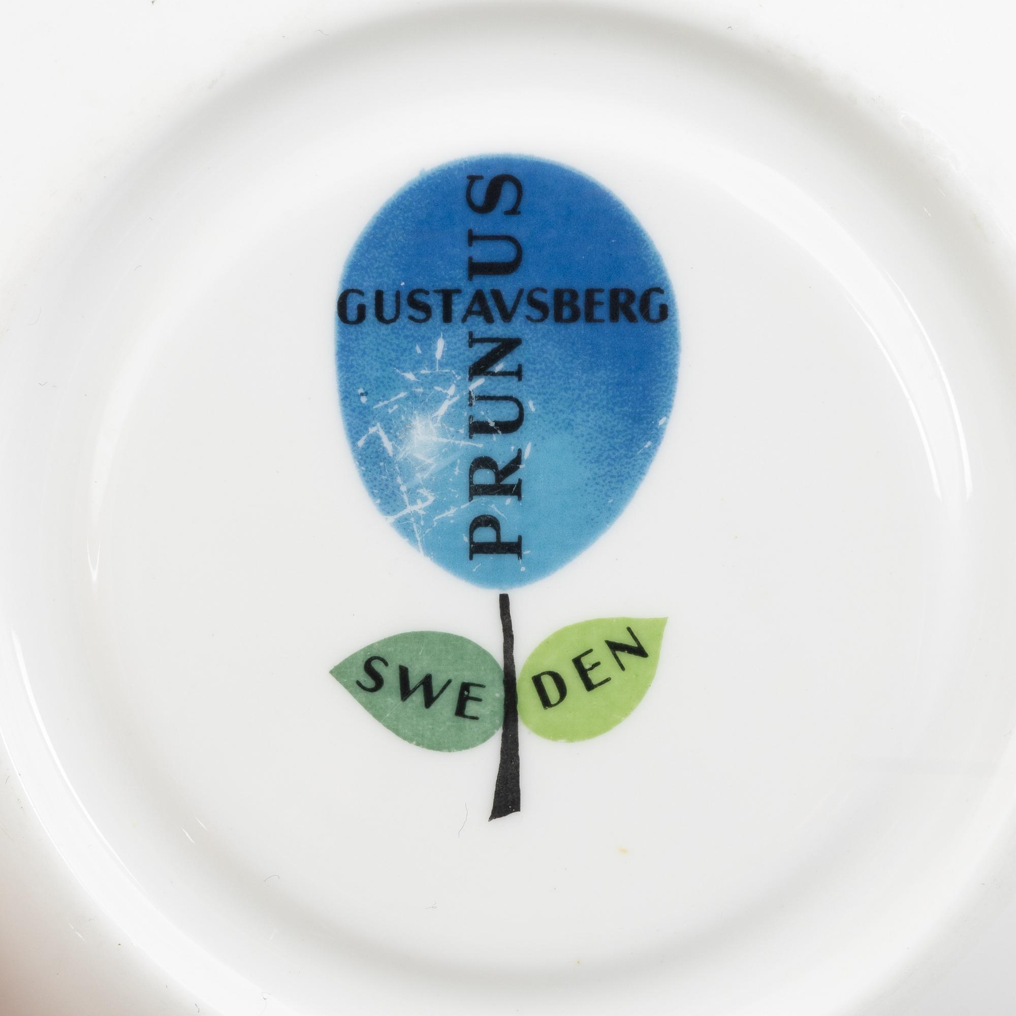 Stig Lindberg, 16 pieces of a "Prunus" bonechina service, Gustavsberg, Sweden.