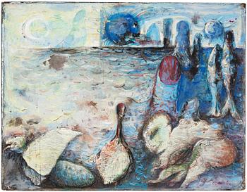 CO Hultén, gouache on paper laid on paper panel, signed and executed 1946.