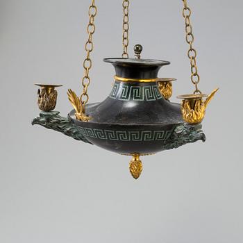 A THREE-LIGHT CEILING LAMP, empire, Stockholm, early 19th century.