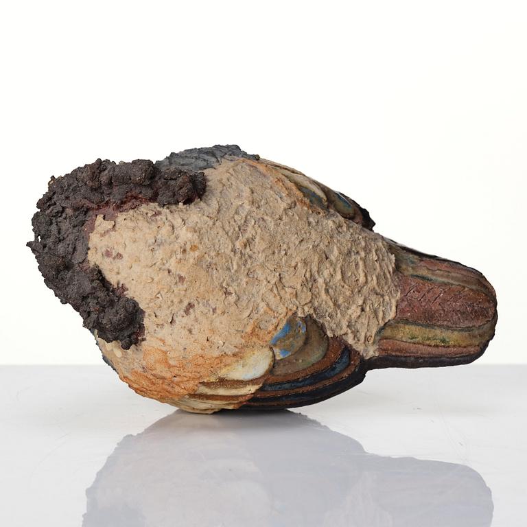 Tyra Lundgren, a stoneware sculpture of a bird, her own workshop, Sweden 1970.