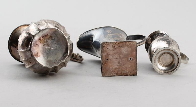 GRÄDDKANNOR, 3 st, silver, 1800-/1900-tal. Vikt ca 226 g.