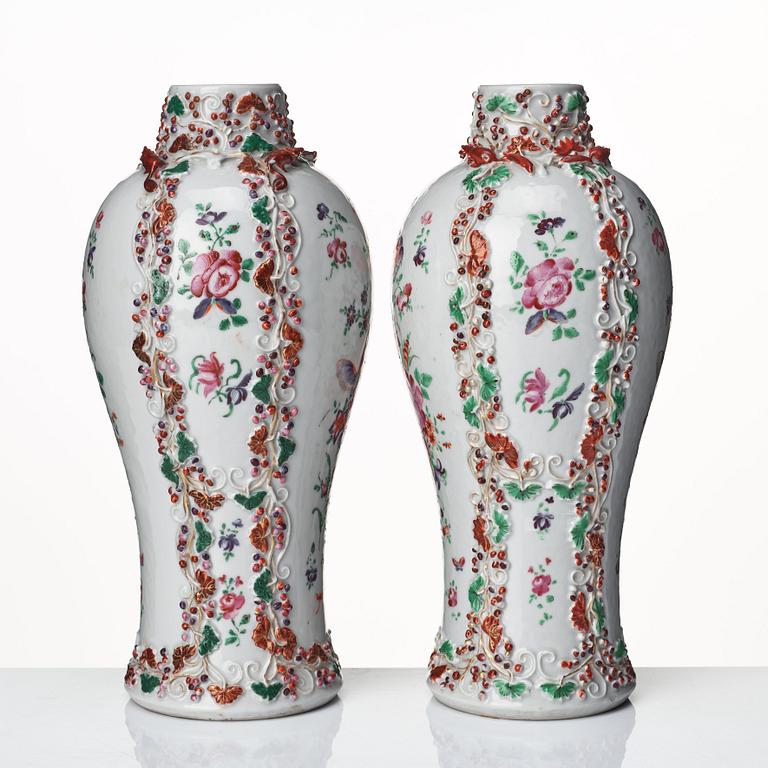 A pair of famille rose vases, Qing dynasty, Qianlong (1736-95).