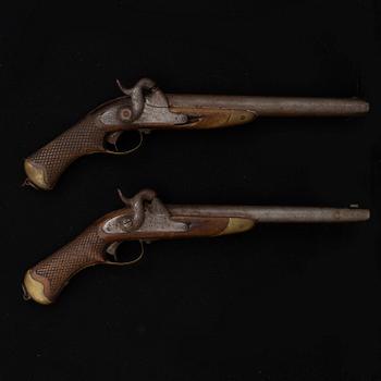 Two Swedish cavalry percussion lock pistols model 1850, marked 1852.