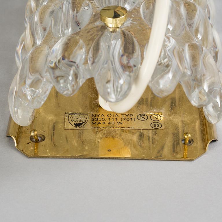 CARL FAGERLUND, a ceiling light and a wall light, Orrefors, second half of the 20th century.