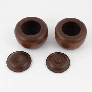A pair of Chinese wooden weiqi boxes with cover, 20th Century.