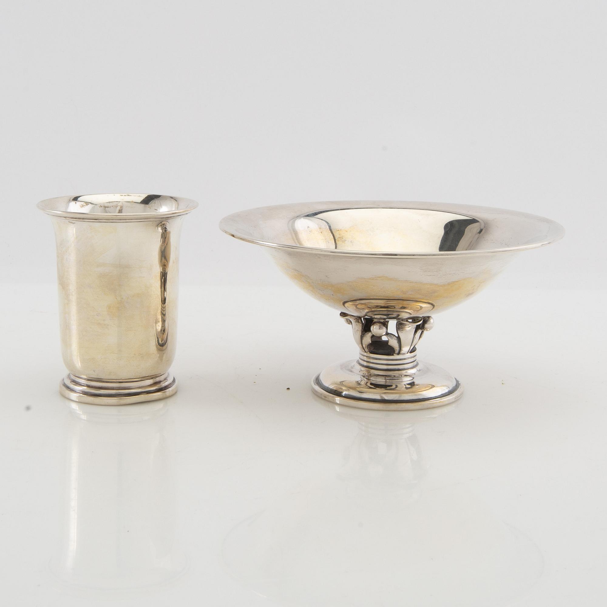 Vase and bowl on foot Silver Heimbürger Denmark 1933 and 1947.