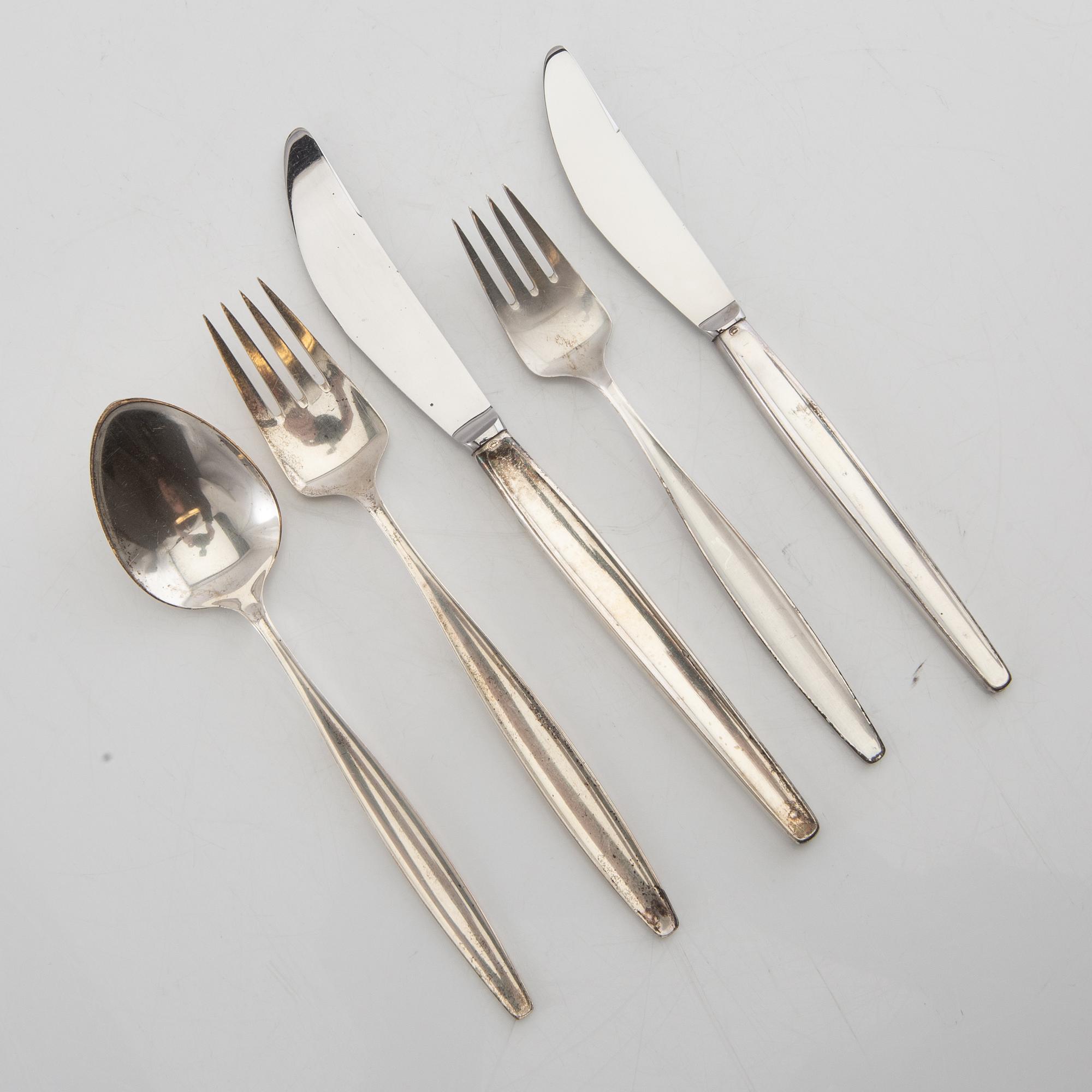 Tias Eckhoff, Cutlery 43 pcs "Cypress" sterling silver by G Jensen Denmark.