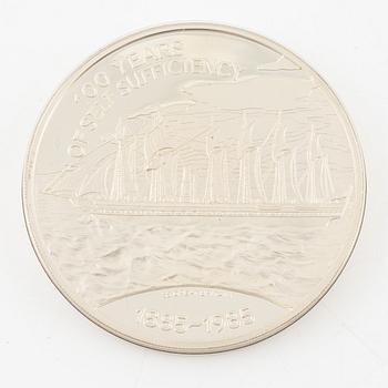 Silvermynt, Queen Elizabeth II, Falkland Islands, 25 pounds, 100 years of self sufficiency, 1985.