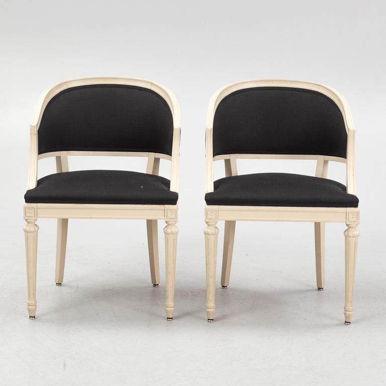 A pair of late Gustavian style armchairs, mid 20th century.