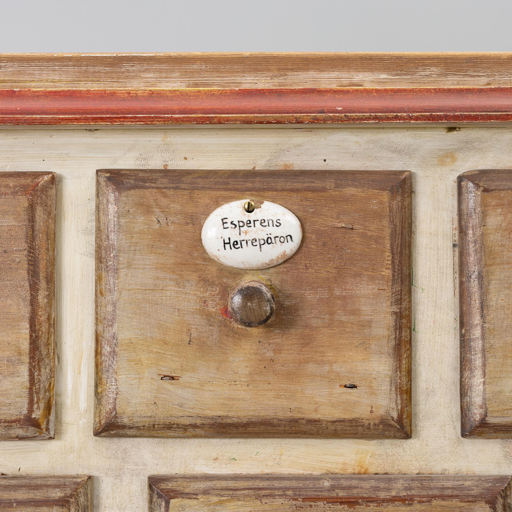 A painted spice-cabinet, first part 19th century.
