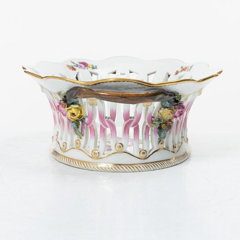 Royal Copenhagen, a lattice bowl and stand, 'Saxon Flower', Denmark, 1889-1922.