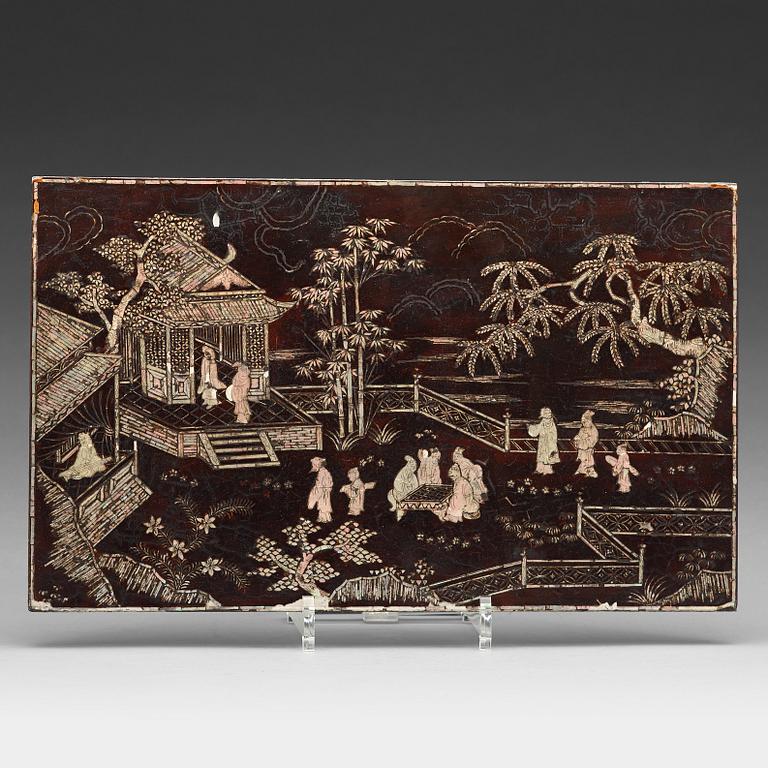 A lacquer and mother of peal panel, late Ming/early Qing dynasty.