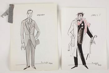 MAX GOLDSTEIN (MAGO), kostymskisser/akvarellteckningar, till bl a "Berns", dat 1964 samt 1956. Ca 80 st, delvis sign.