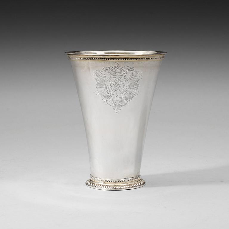 A Swedish 18th century parcel-gilt wedding-beaker, Fridrich Henrich Klinck, Stockholm 1727.