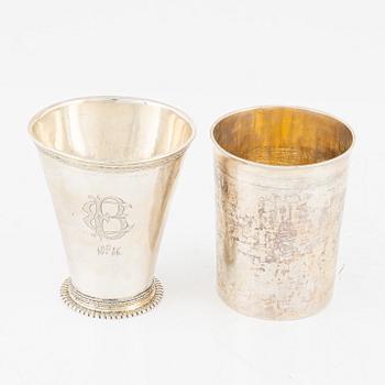 Two Swedish silver beakers, bearing the mark of Erik Lemon, Uppsala, 1761 and Carl Fredrik Seseman, Arboga, 1814.