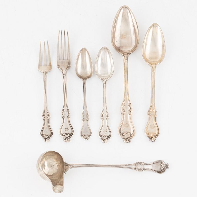 An 39-piece Swedish silver cutlery, majority with mark of L. Larson & Co, Gothenburg, 1854-59.