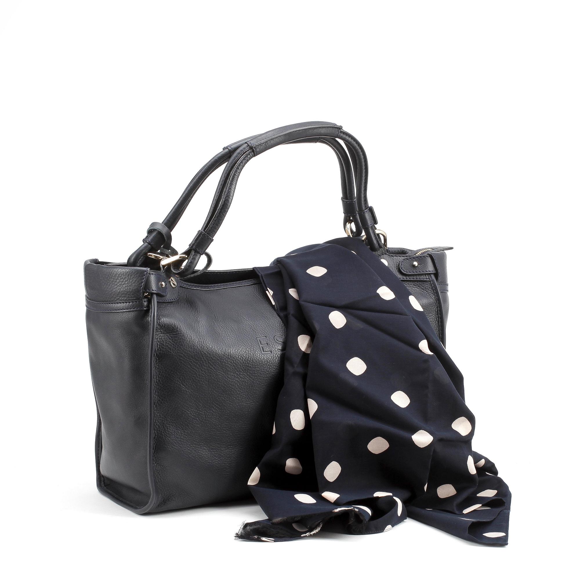 ESCADA, a blue leather shoulder bag.